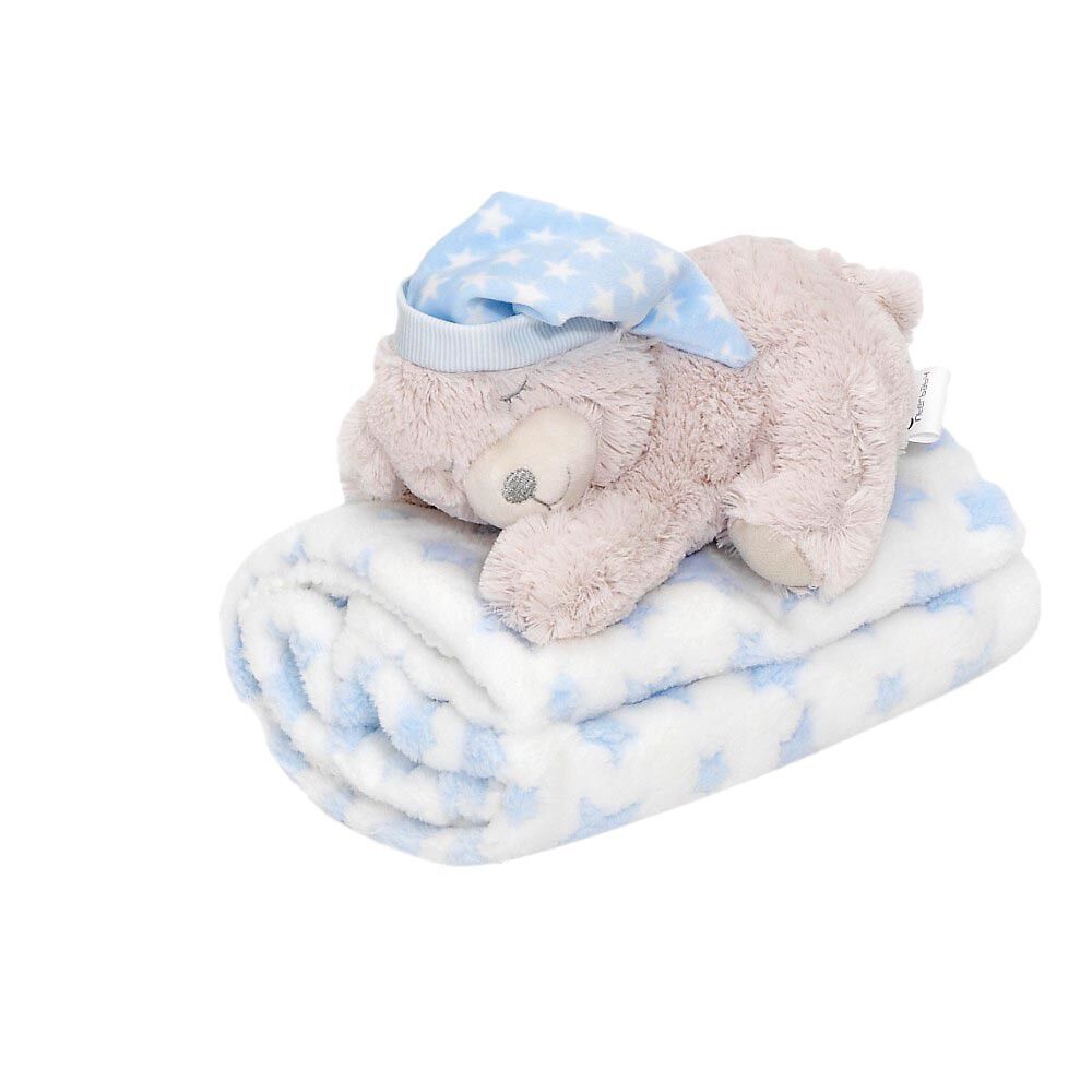 COUVERTURE + PELUCHE OURS INTERBABY (Bleu)