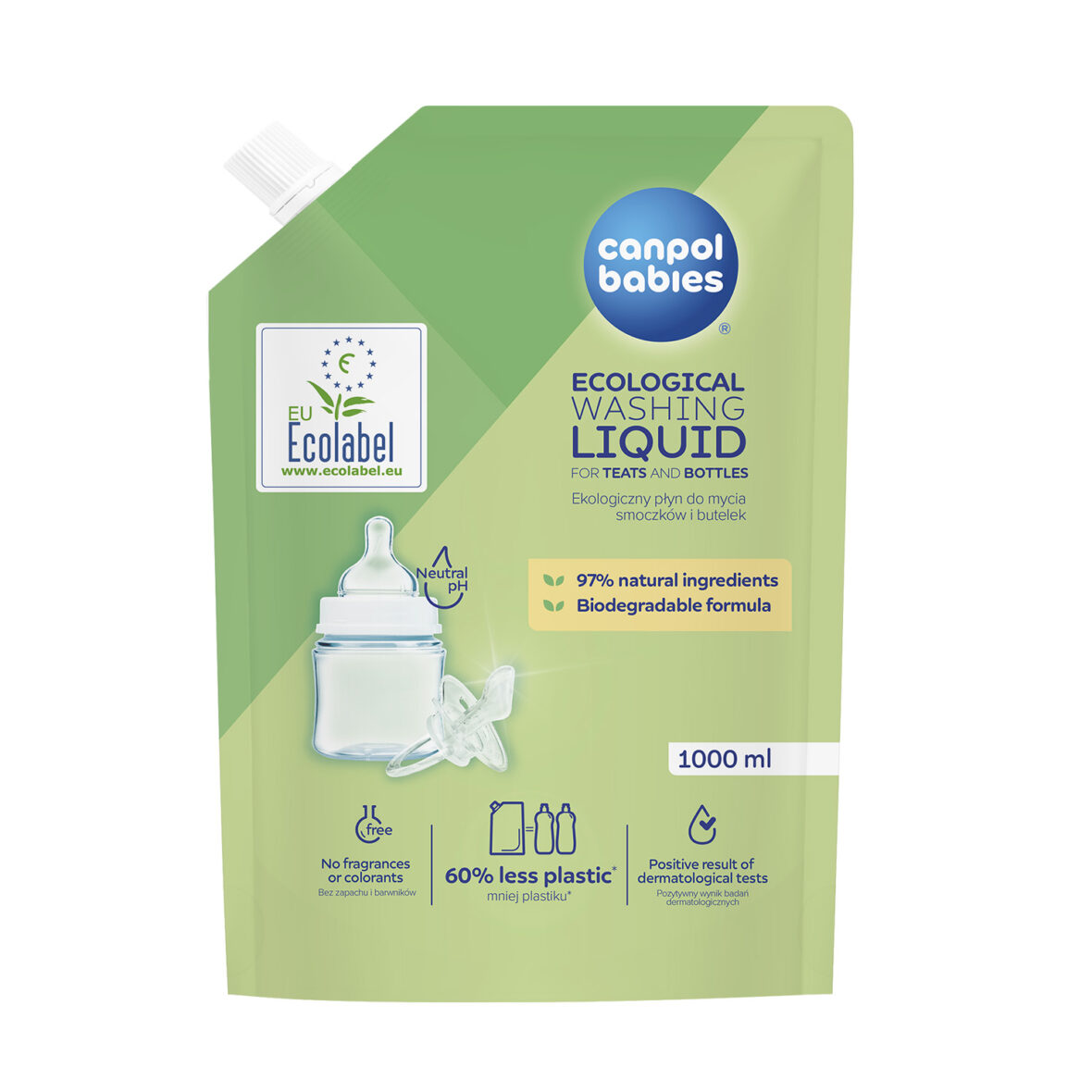 Liquide vaisselle Canpol pour tétines et biberons 1 000 ml, recharge