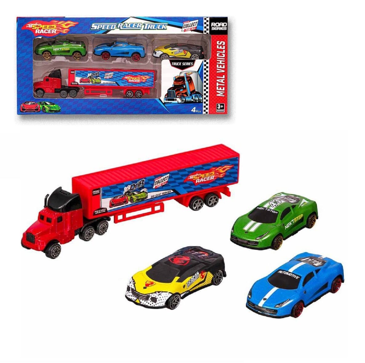 Coffret de camion avec 3 voitures en métal